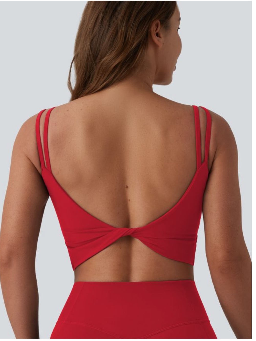 NWT Halara UltraSculpt Double Straps Twisted Backless Built In Bra Workout Top